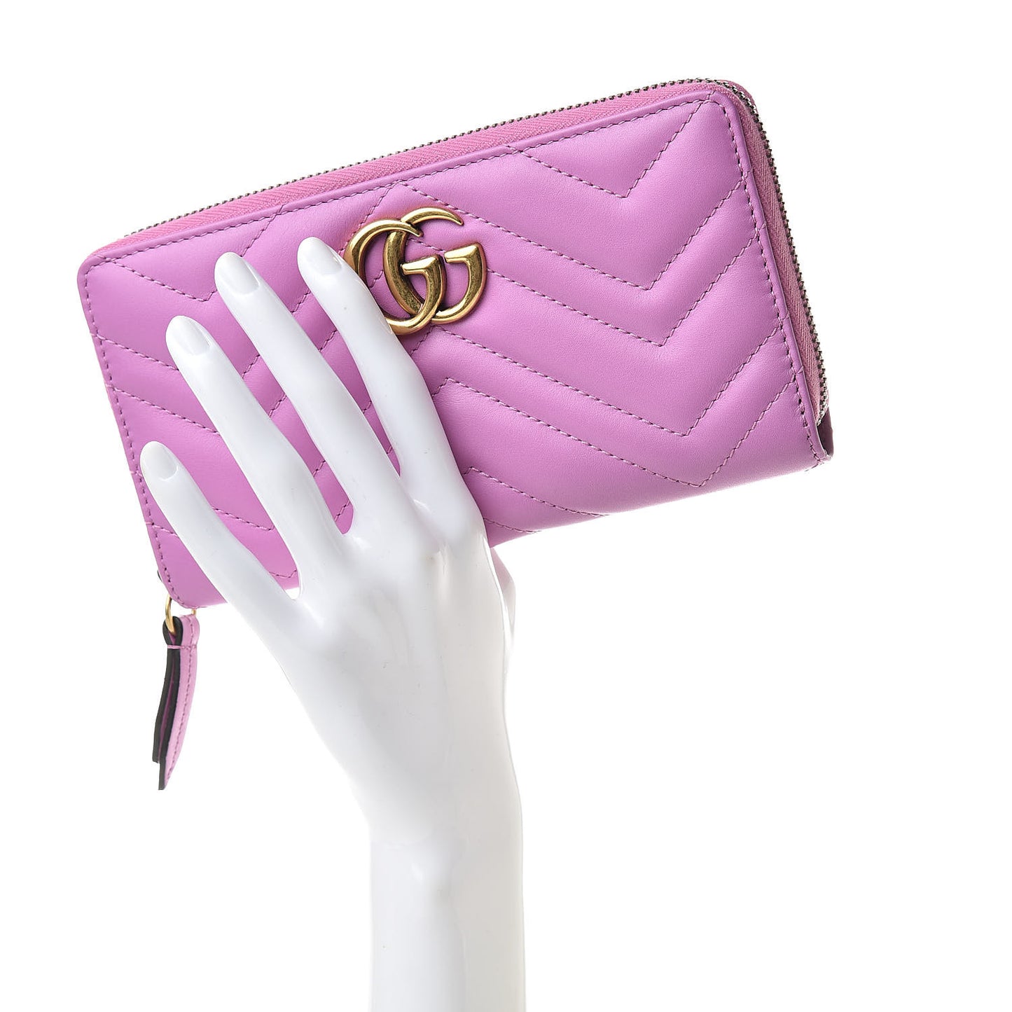 Calfskin Matelasse GG Marmont Zip Around Wallet Candy Mousse