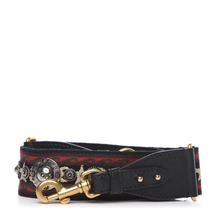 Christian Dior Canvas Embroidered Studded Bohemian Shoulder Strap Red 1 of 4