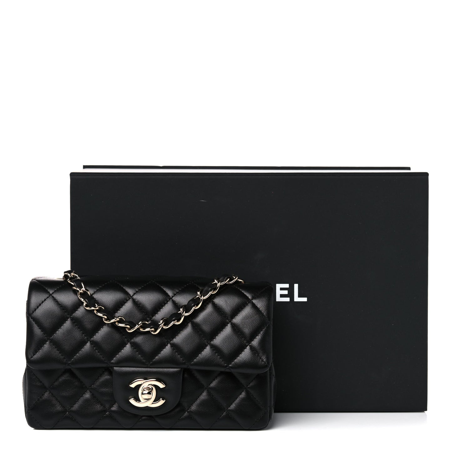 Lambskin Quilted Mini Rectangular Flap Black