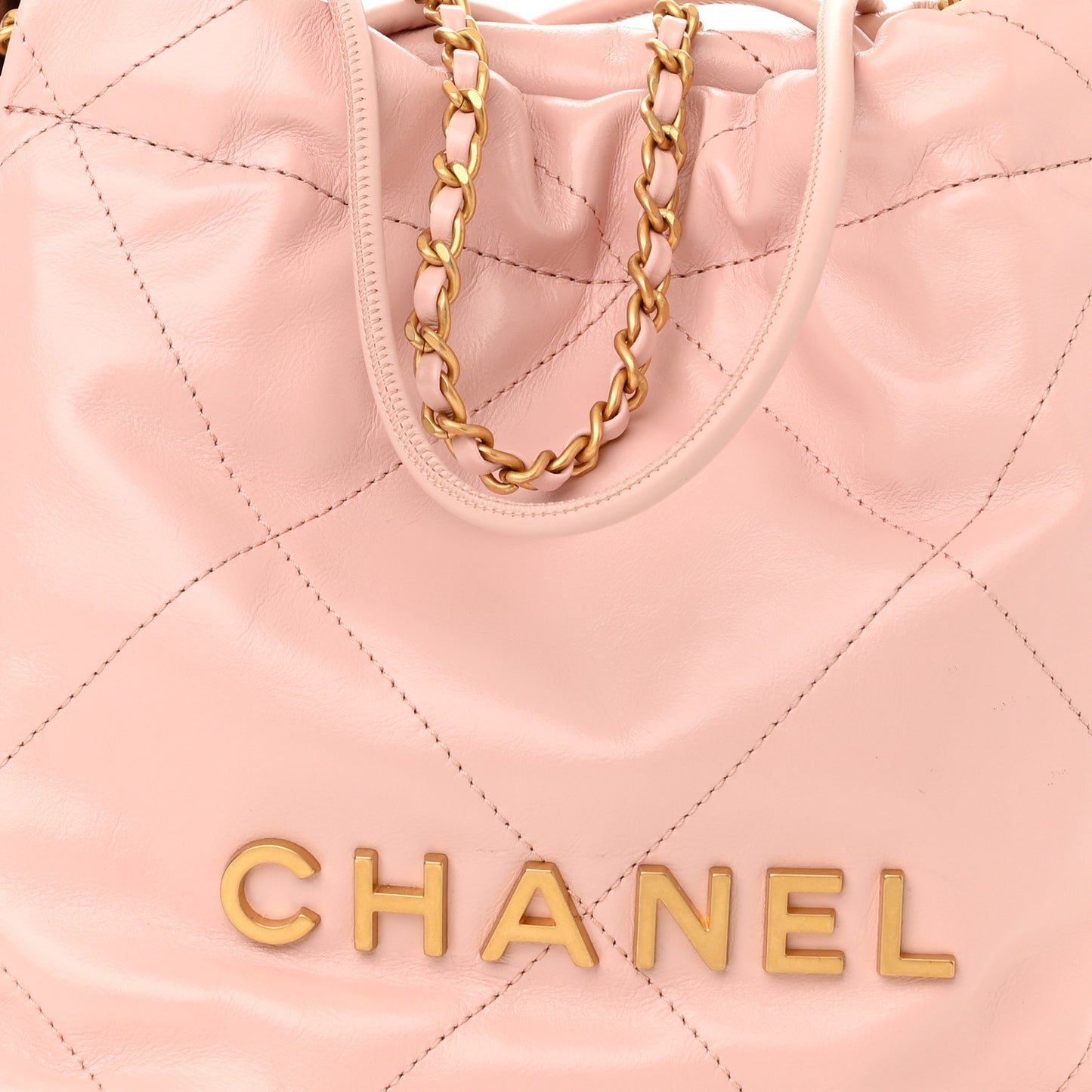 Shiny Calfskin Quilted Mini Chanel 22 Rose Clair