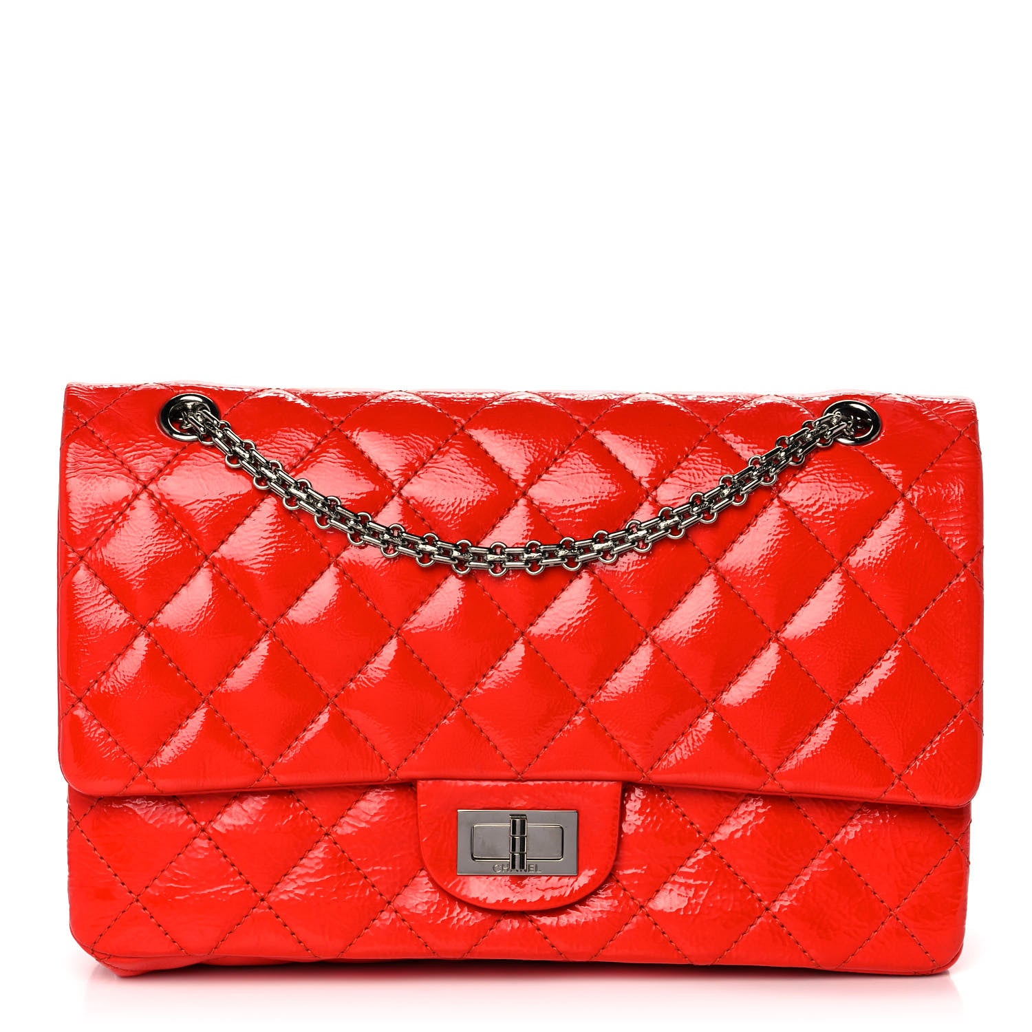 Chanel Distressed Patent Quilted 2.55 Reissue 227 Flap Red 1 of 14