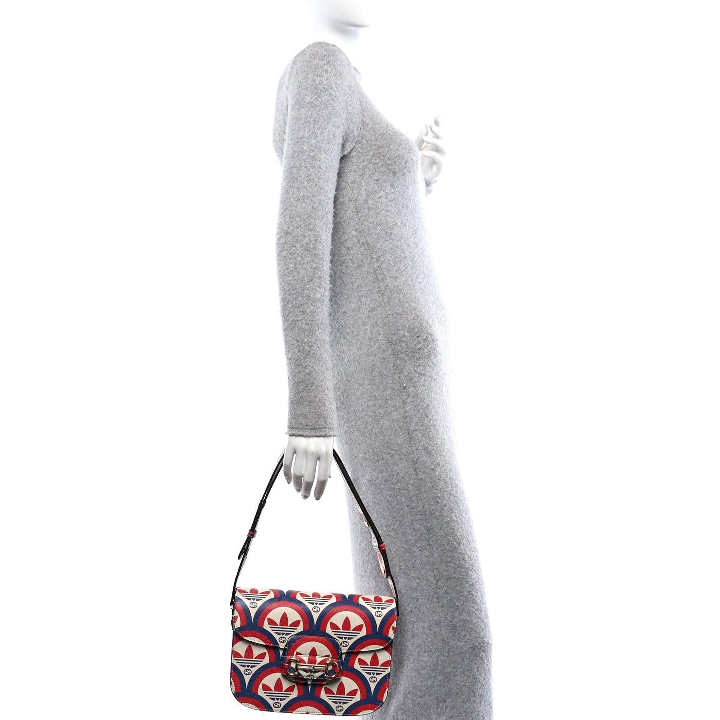 X ADIDAS Shangai Calfskin Web Trefoil Interlocking G Small Horsebit 1955 Shoulder Bag Red White Blue