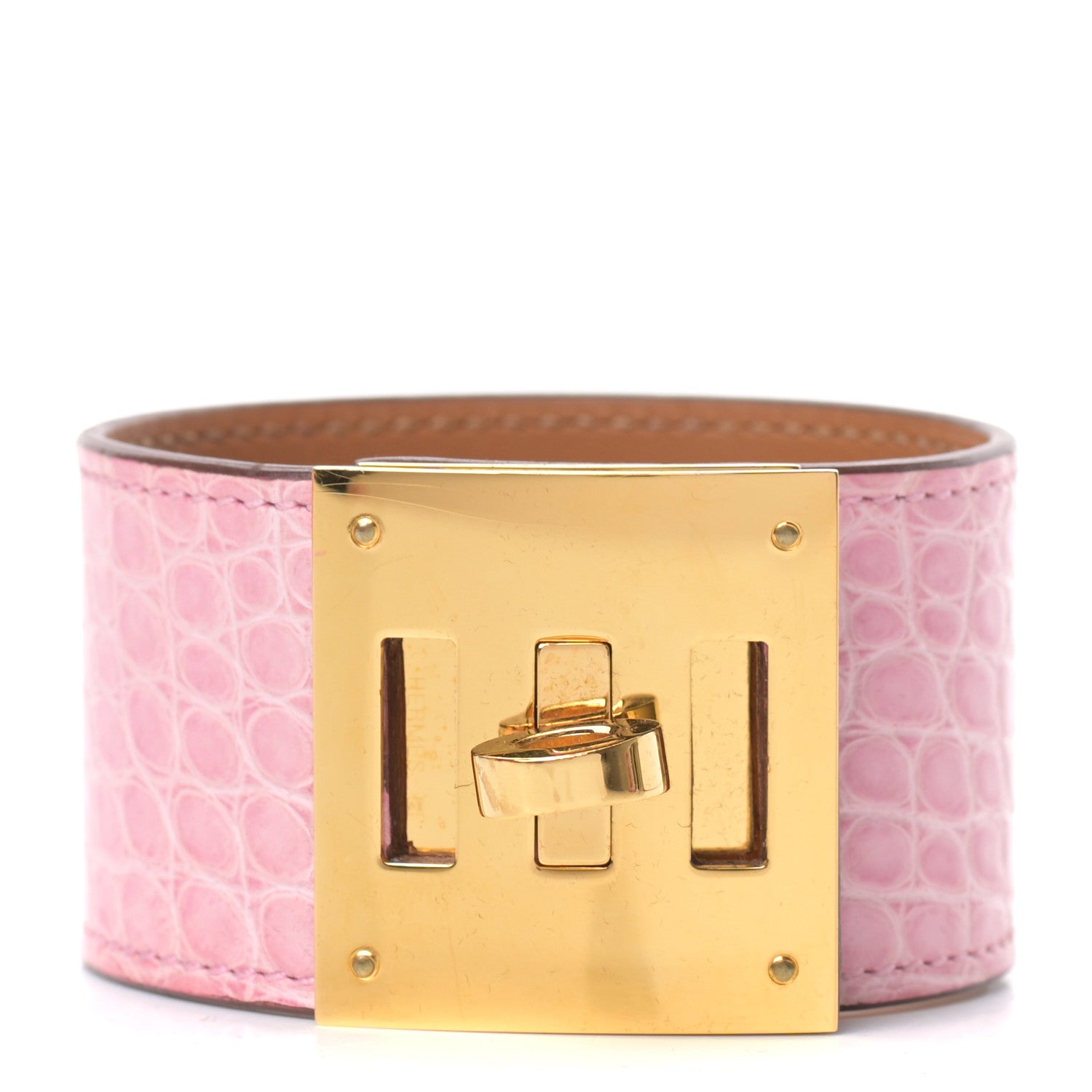 Hermes Matte Alligator Kelly Dog Bracelet T3 5P Pink 1 of 6