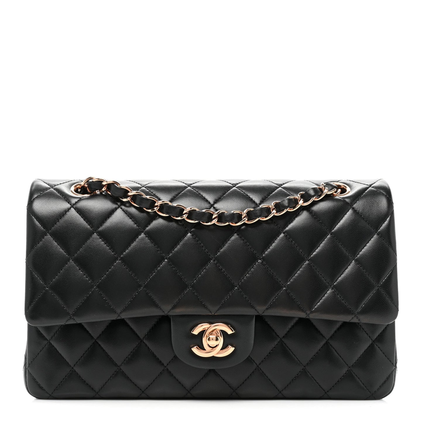 Lambskin Quilted Medium Double Flap Black
