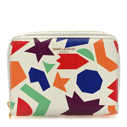 Saint Laurent Grained Calfskin Paris Compact Zip Around Wallet White Multicolor 1 of 6