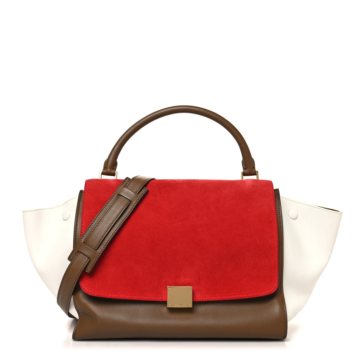 Celine Smooth Calfskin Suede Medium Tri-Color Trapeze Vermillion 1 of 12