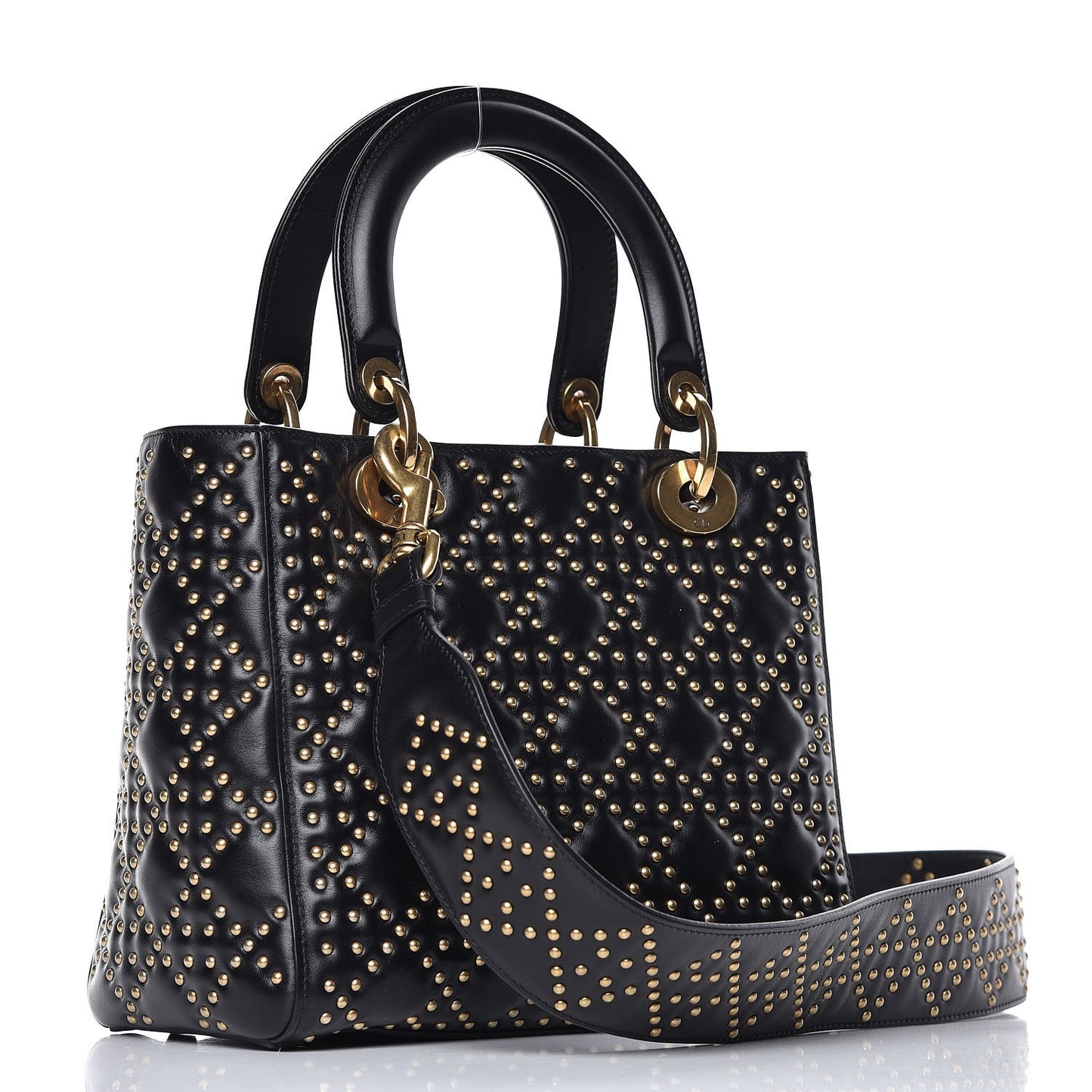 Calfskin Cannage Studded Medium Supple Lady Dior Black