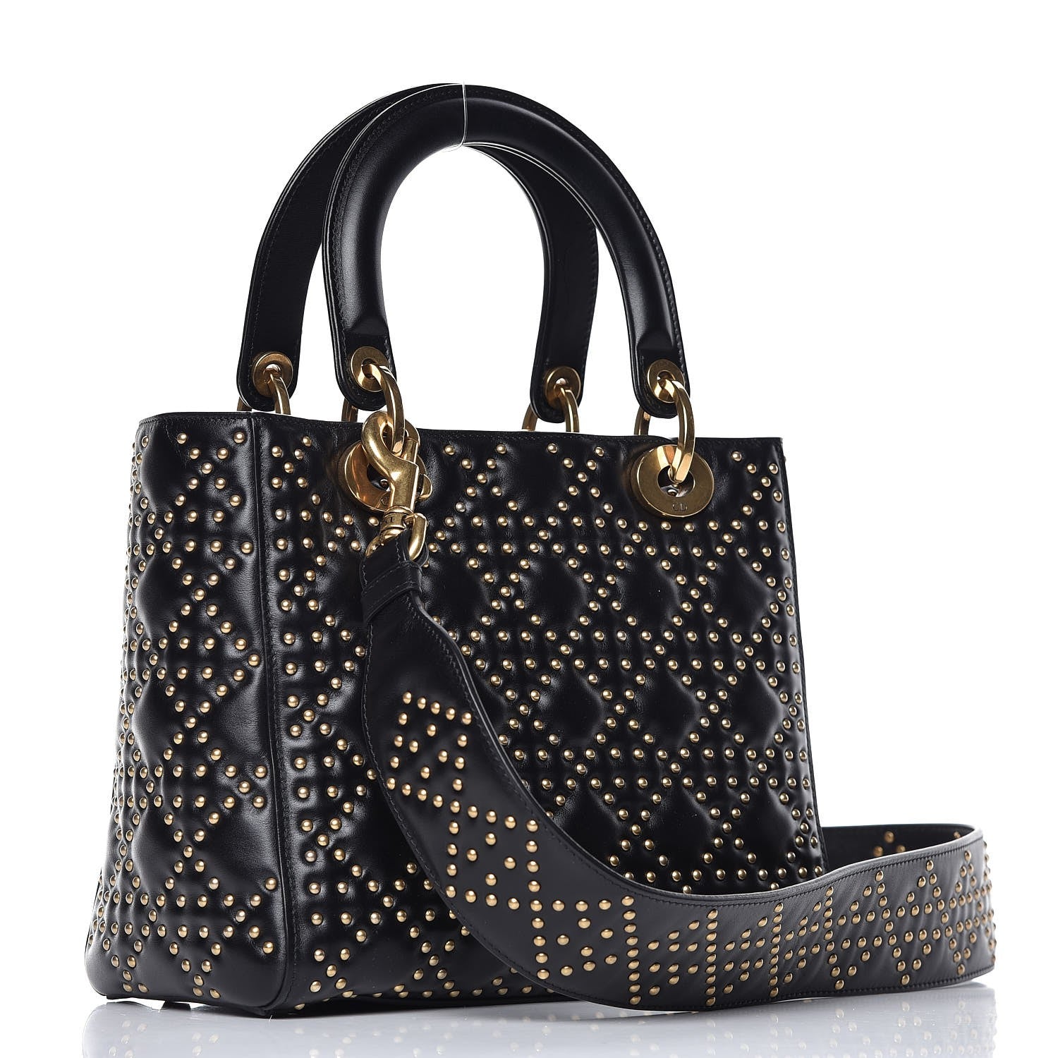 Christian Dior Calfskin Cannage Studded Medium Supple Lady Dior Black 4 of 8