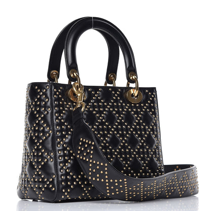 Christian Dior Calfskin Cannage Studded Medium Supple Lady Dior Black 4 of 8