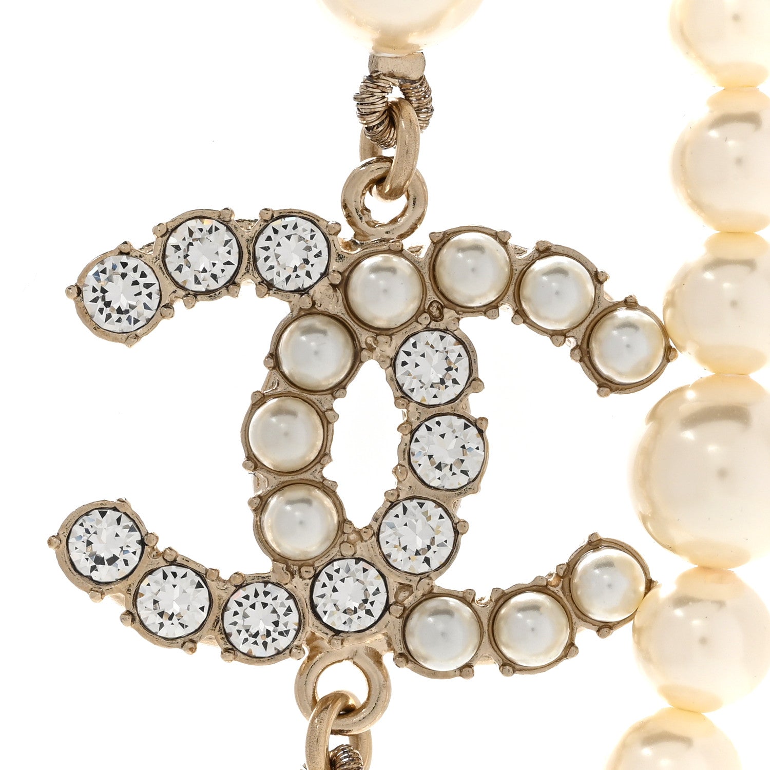 Chanel Pearl Baguette Crystal CC Long Necklace Gold 4 of 8
