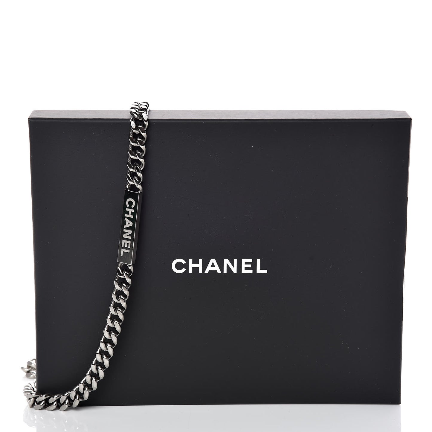 Oversized Chain Logo Necklace Ruthenium