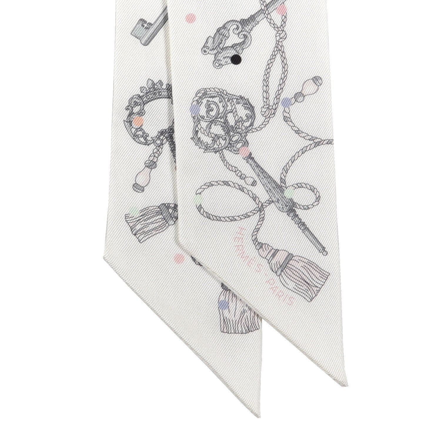 Hermes Silk Les Cles A Pois Twilly White Gris Acier 2 of 4