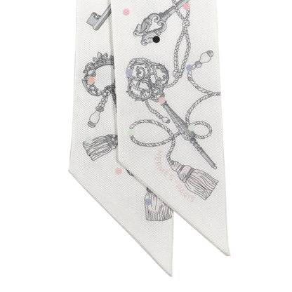 Hermes Silk Les Cles A Pois Twilly White Gris Acier 2 of 4