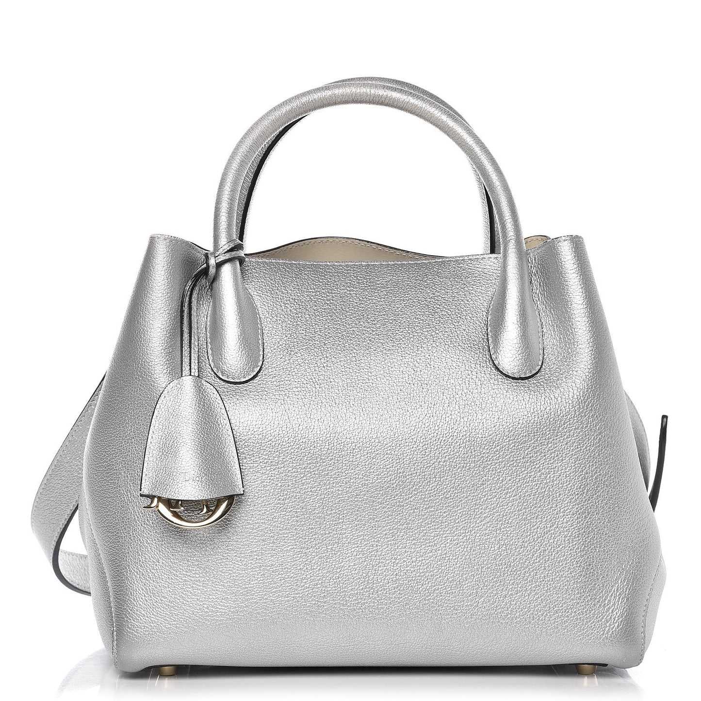 Metallic Supple Grained Calfskin Medium Open Bar Tote Silver