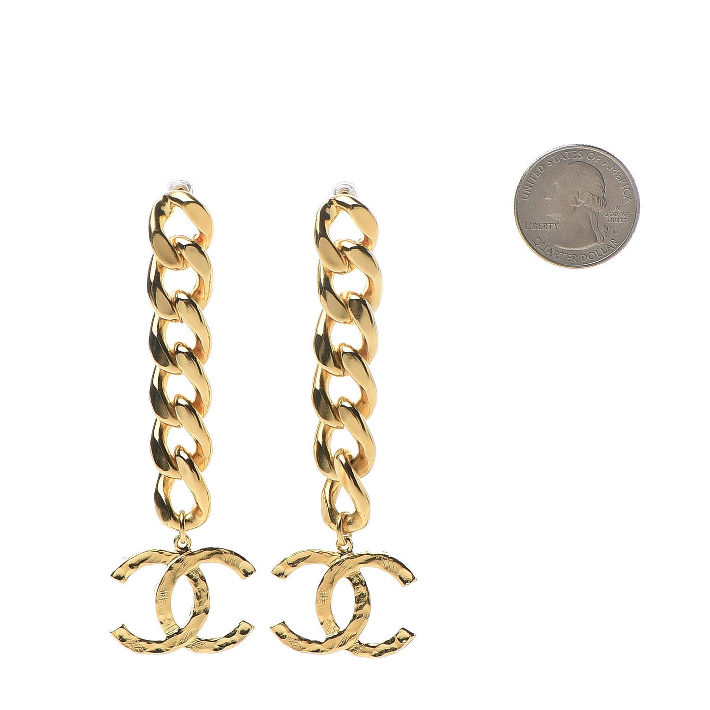 Metal CC Pick Drop Earrings Gold