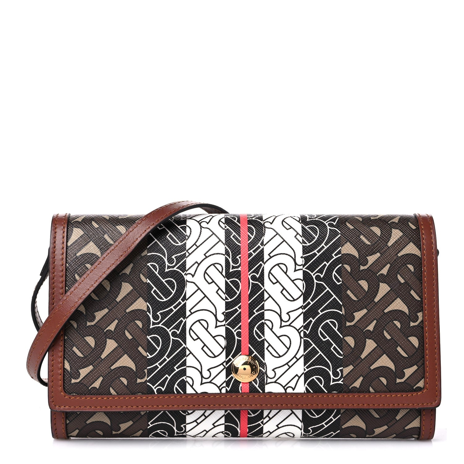 Burberry E-Canvas Monogram Stripe Hannah Wallet Bridle Brown 1 of 10
