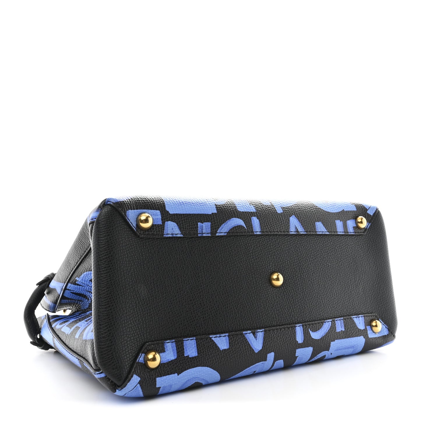 Grainy Calfskin Graffiti Print Medium Banner Tote Black