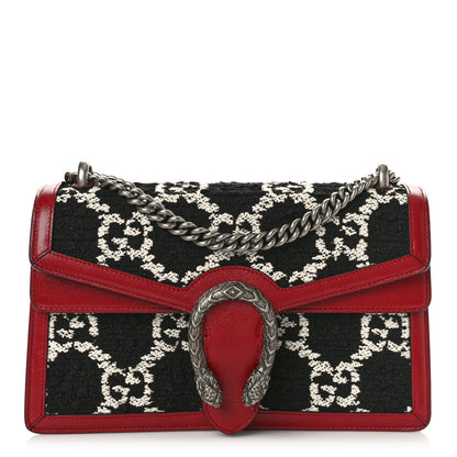 Gucci Tweed GG Monogram Small Dionysus Shoulder Bag Black White Romantic Cherry 1 of 9