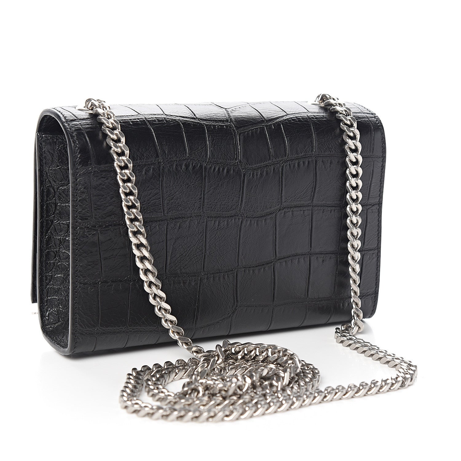 Saint Laurent Calfskin Crocodile Embossed Small Classic Monogram Kate Tassel Satchel Black 2 of 8