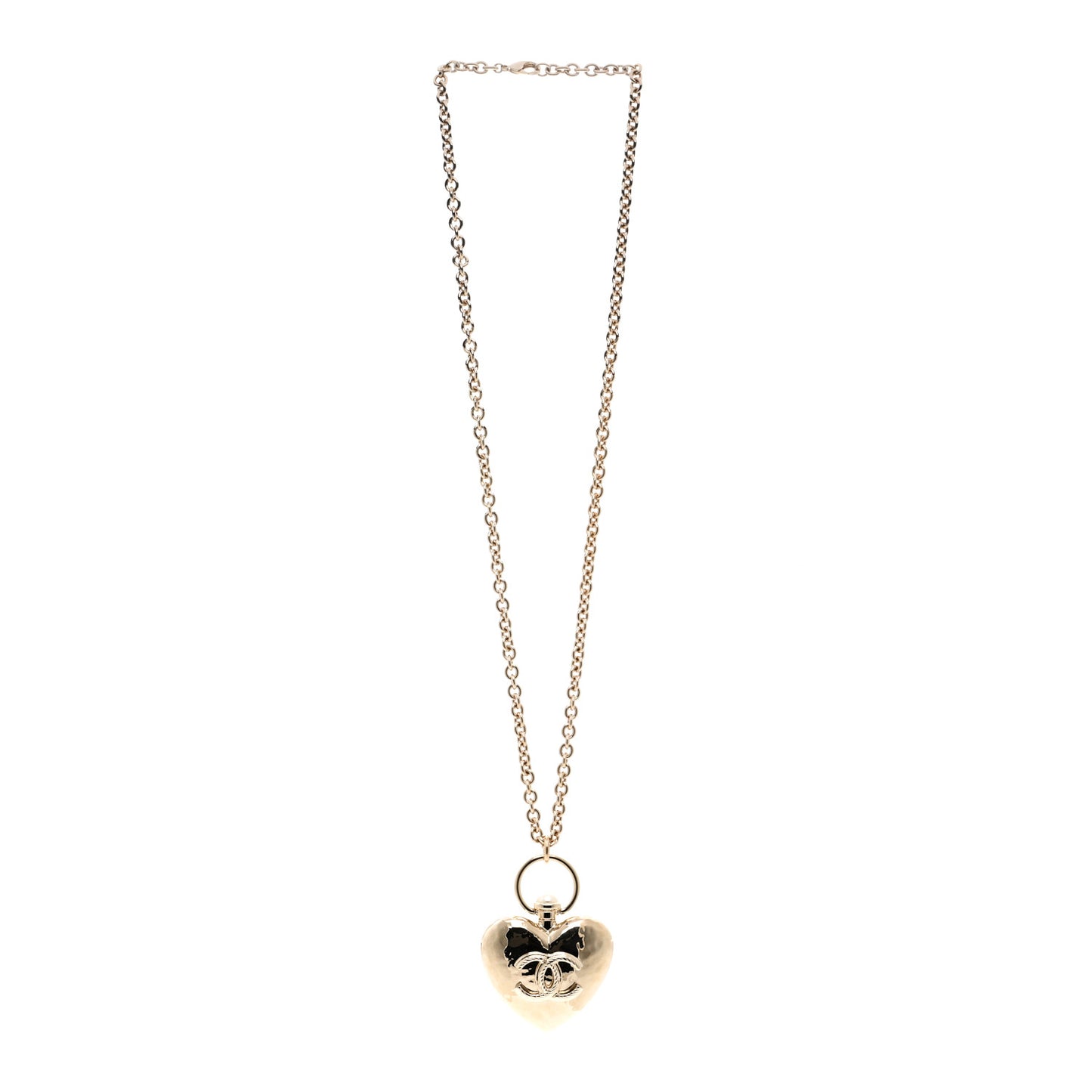 Metal CC Heart Locket Necklace Gold