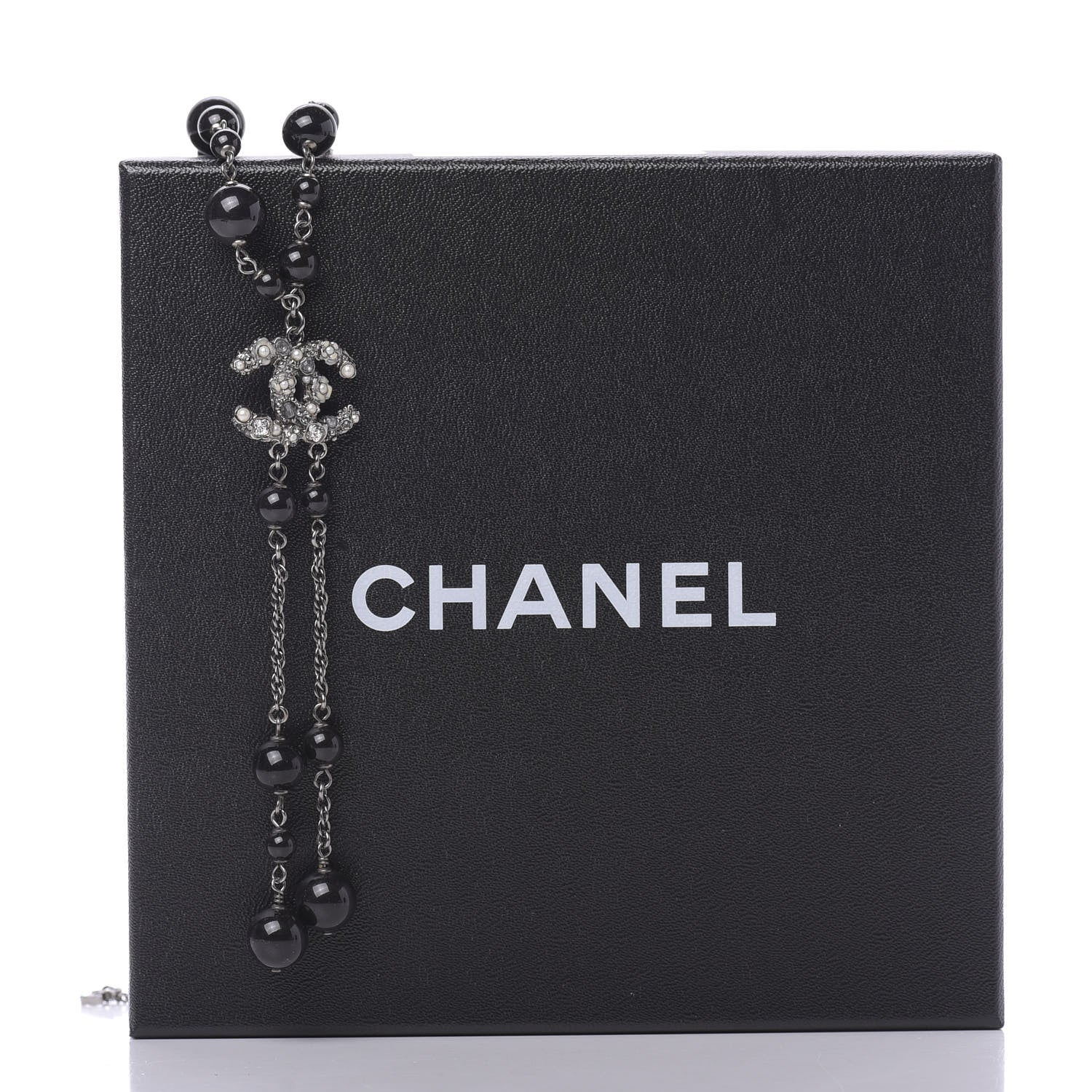Chanel Crystal Pearl Beaded Enamel Camellia CC Pendant Necklace Silver Black 9 of 9