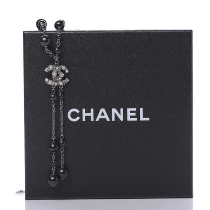 Chanel Crystal Pearl Beaded Enamel Camellia CC Pendant Necklace Silver Black 9 of 9