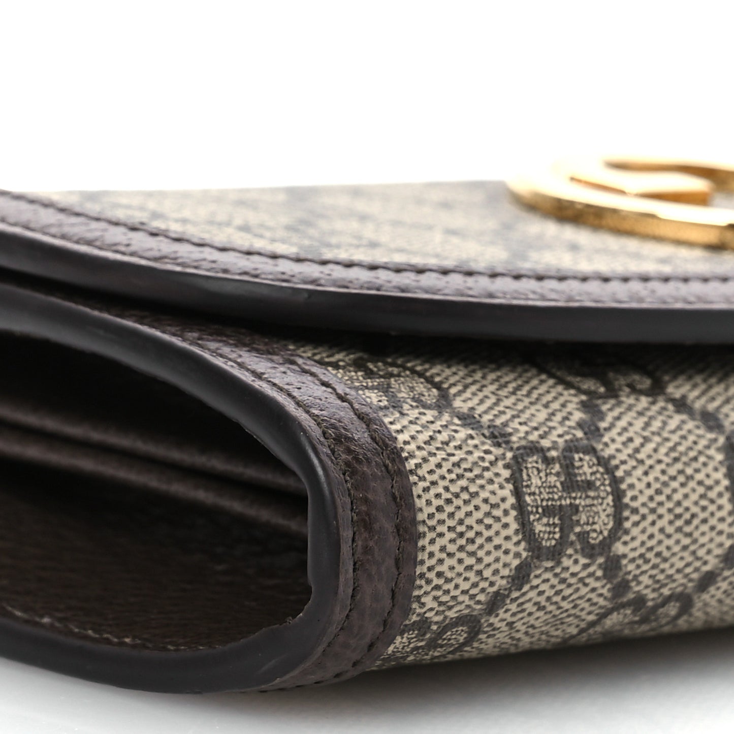 GG Supreme Monogram Textured Dollar Calfskin Blondie Continental Chain Wallet Beige Ebony New Acero