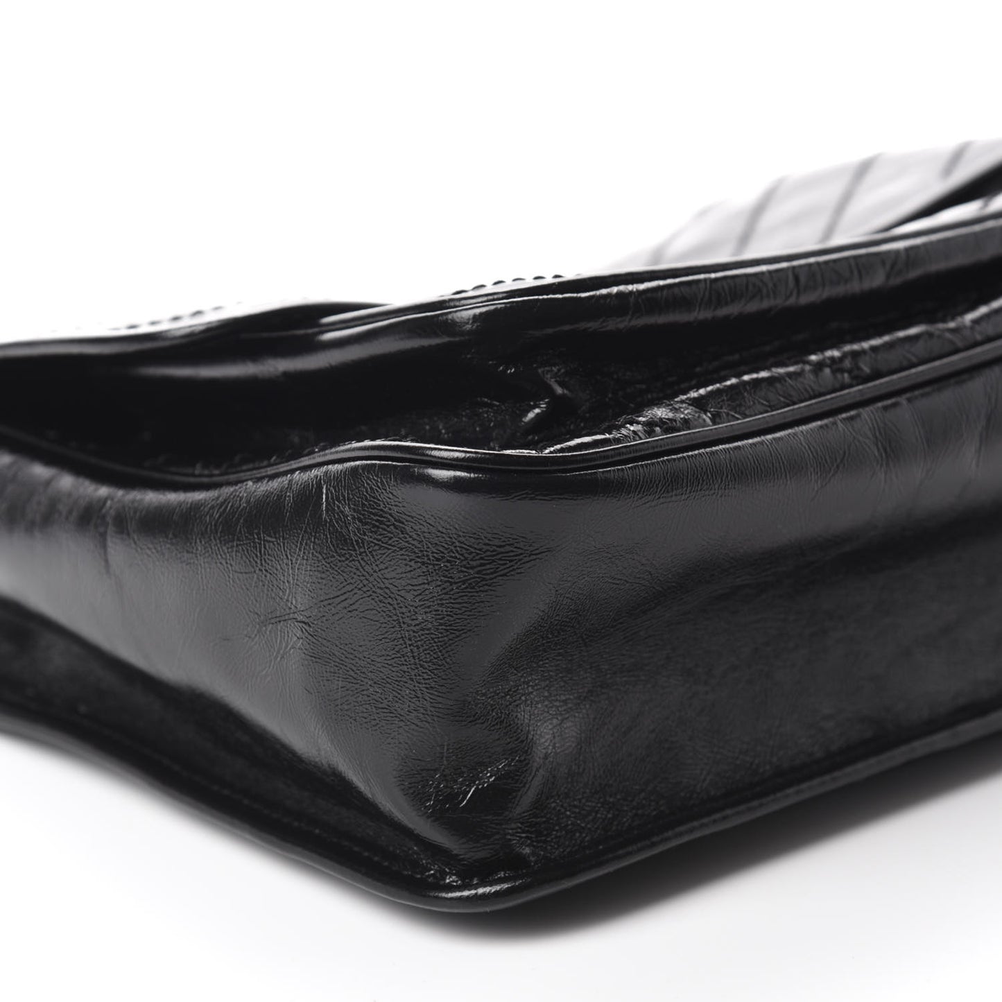 Crinkled Calfskin Matelasse Monogram Medium Niki Chain Satchel Black