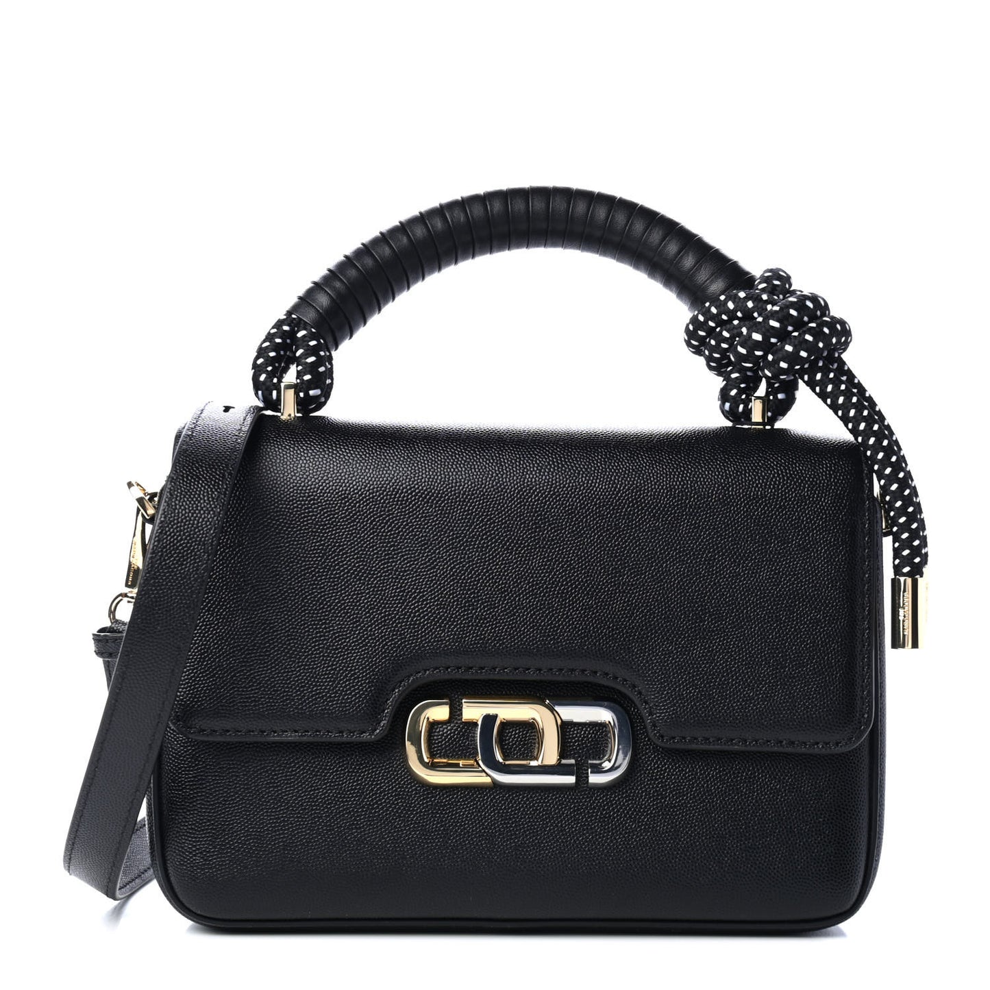 Textured Calfskin The J Link Shoulder Bag Black White