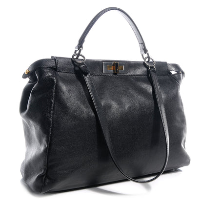Fendi Goatskin Zucca Large Peekaboo Iconic Satchel Black Tobacco 3 of 8