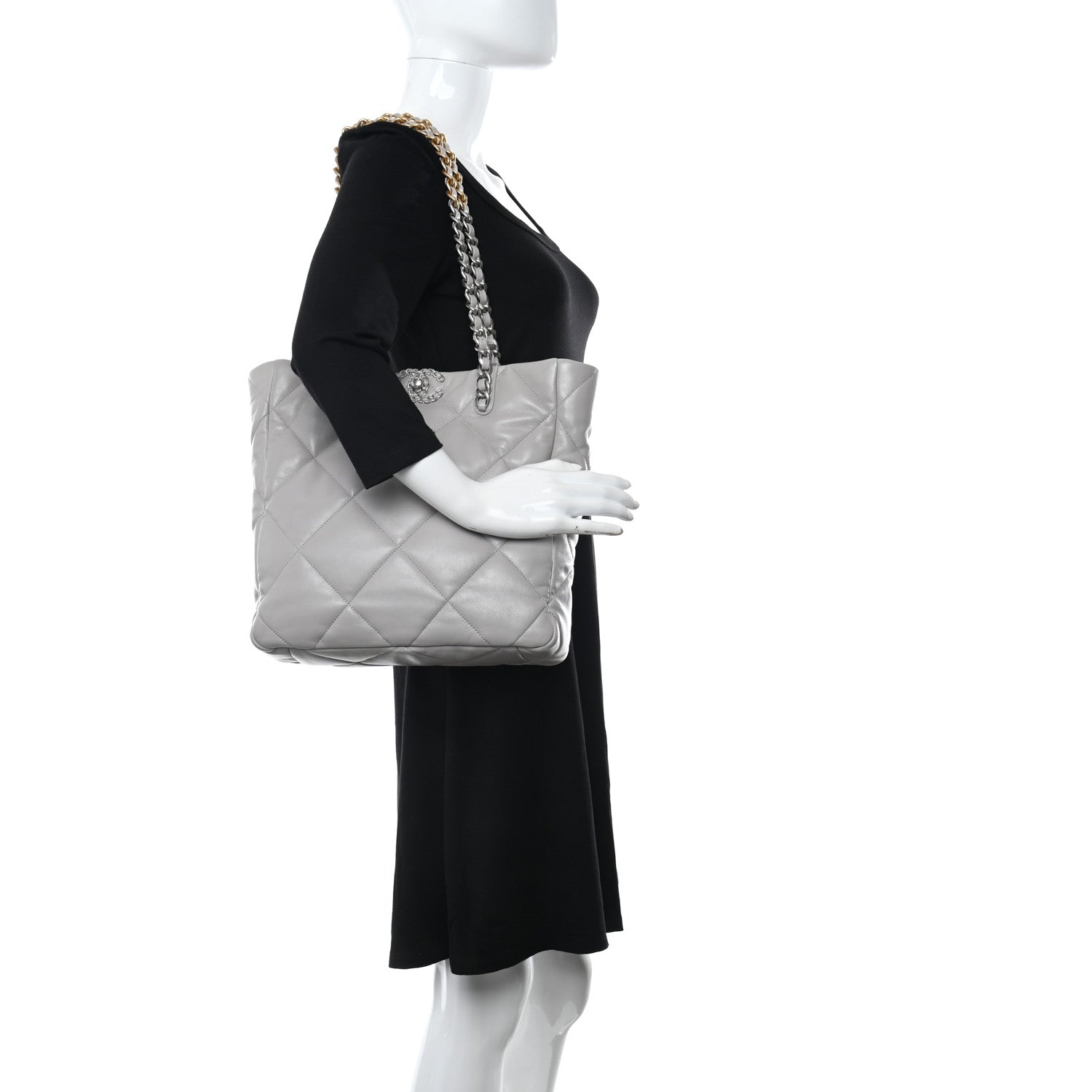 Chanel Lambskin Quilted Chanel 19 Shopping Bag Grey 2 of 12