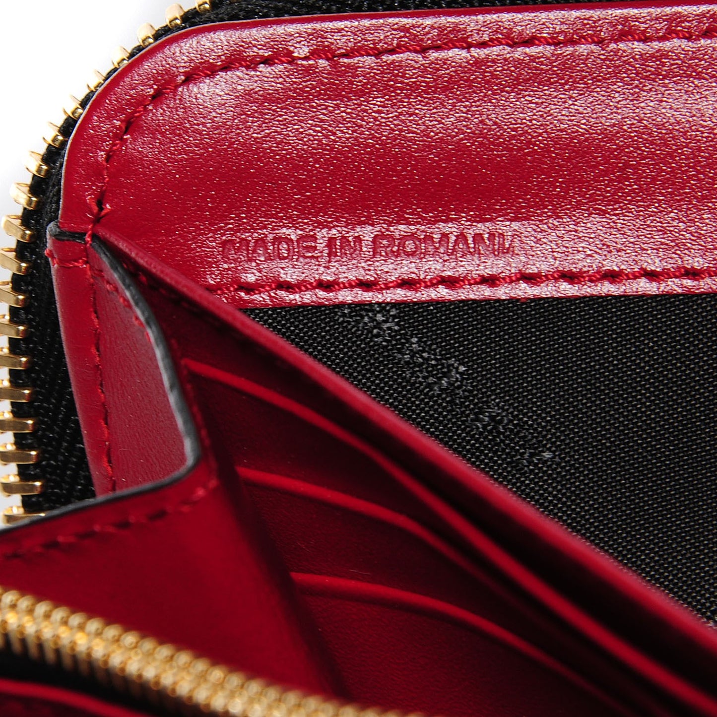 Grainy Calfskin Check Embossed Elmore Zip Around Wallet Red