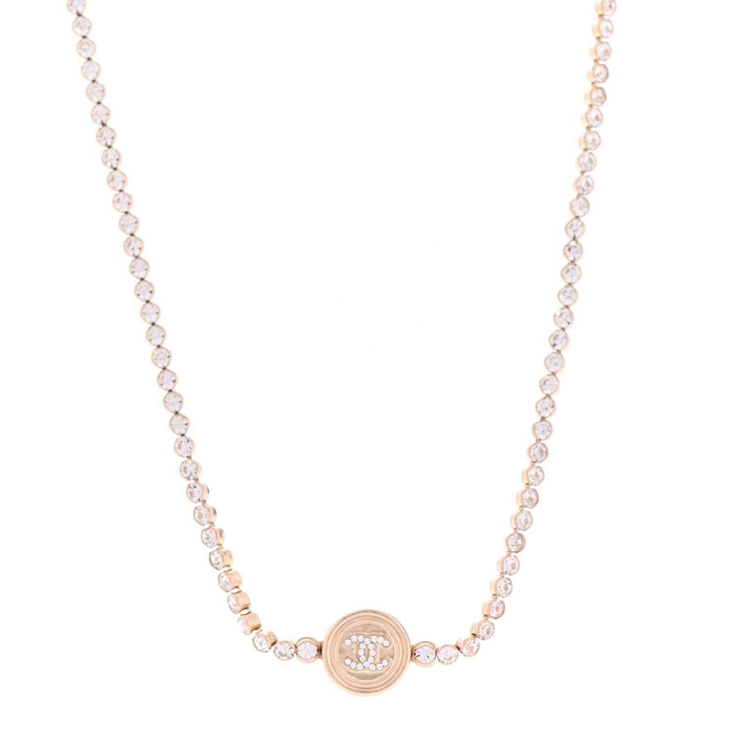 Chanel Crystal CC Chain Short Necklace Gold 1 of 6