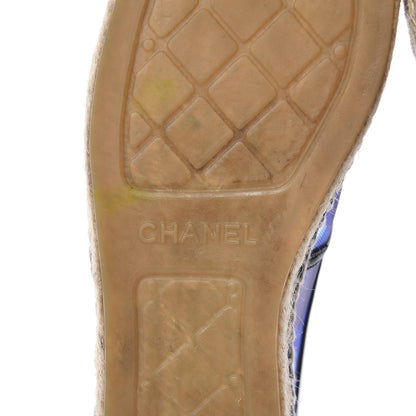 Chanel Mesh Lambskin Check Print CC Espadrilles 39 Blue Black White 6 of 10