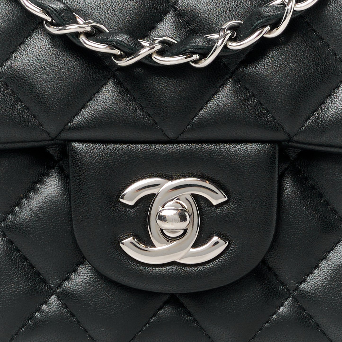 Lambskin Quilted Mini Rectangular Flap Black