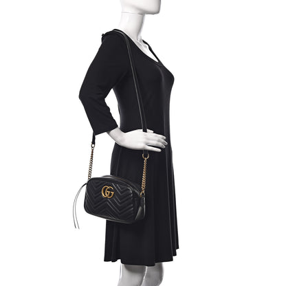 Gucci Calfskin Matelasse Small GG Marmont Chain Shoulder Bag Black 2 of 9