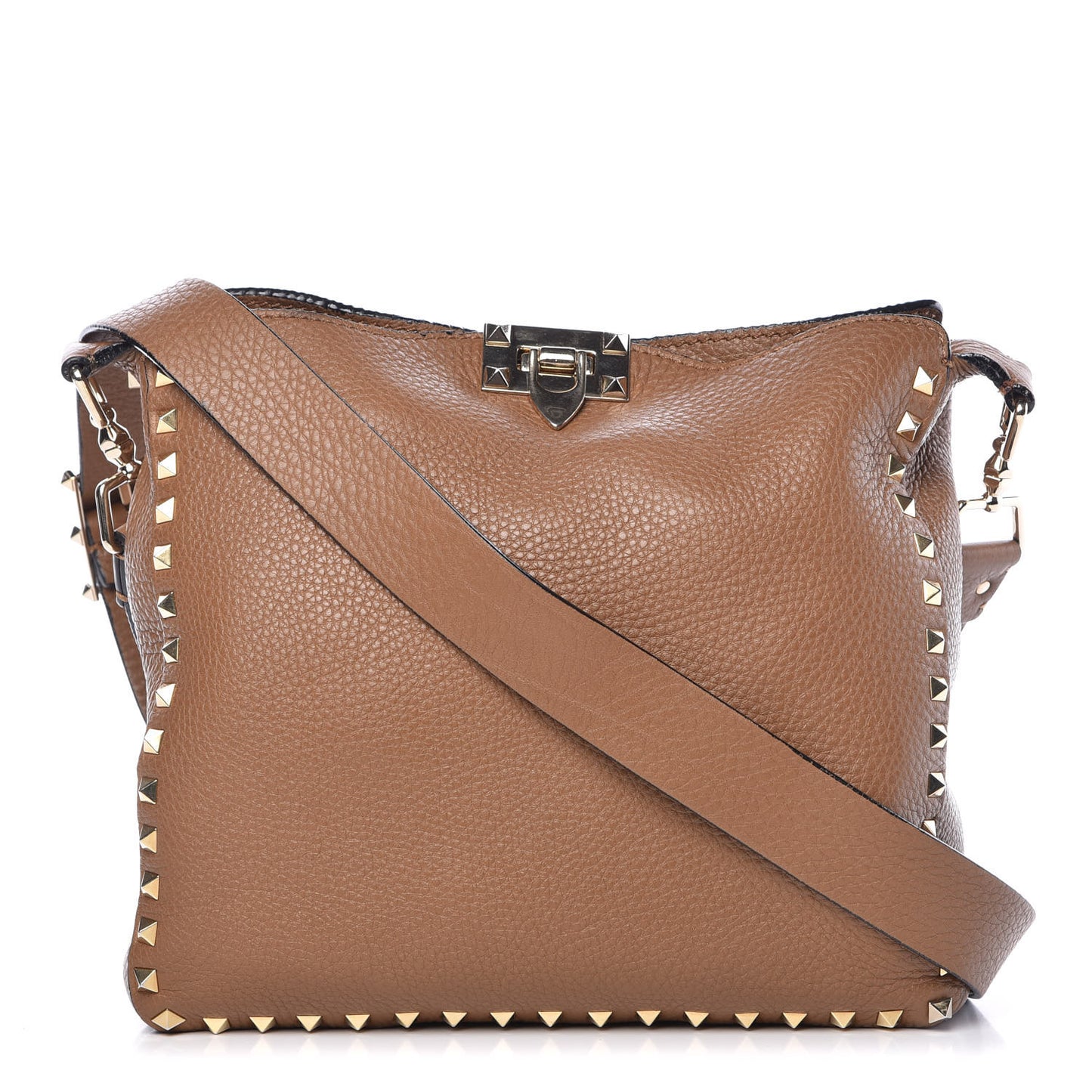 Pebbled Calfskin Small Rockstud Flip-Lock Messenger Bag Light Cuir