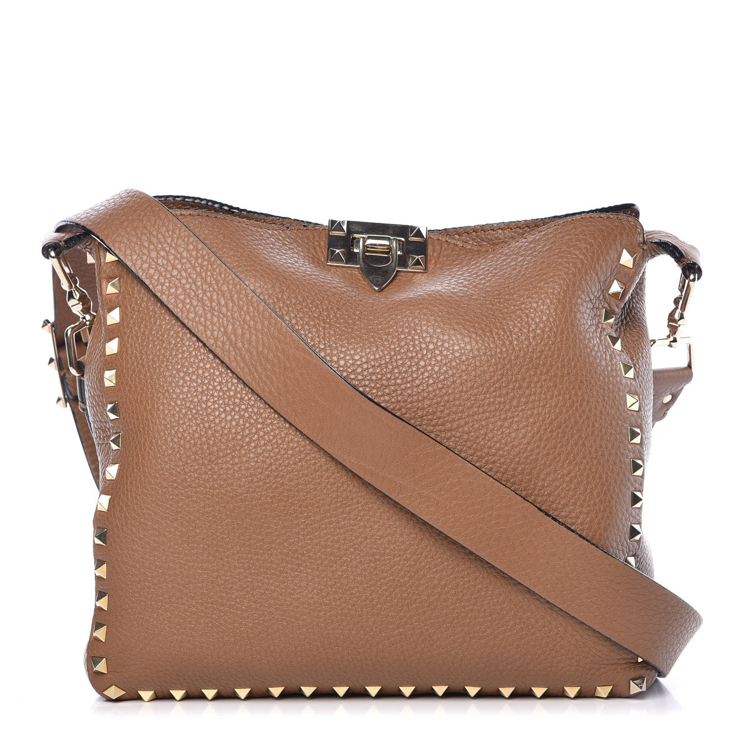 Valentino Garavani Pebbled Calfskin Small Rockstud Flip-Lock Messenger Bag Light Cuir 1 of 16