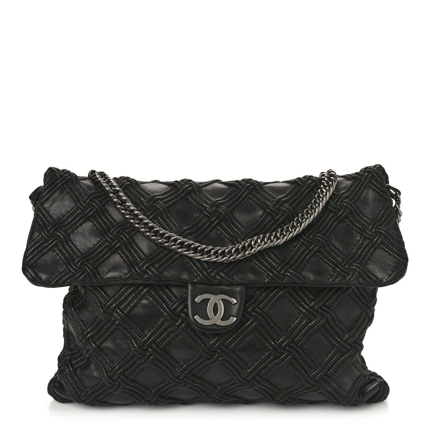 Lambskin Stitched Large Walk Of Fame Flap Black
