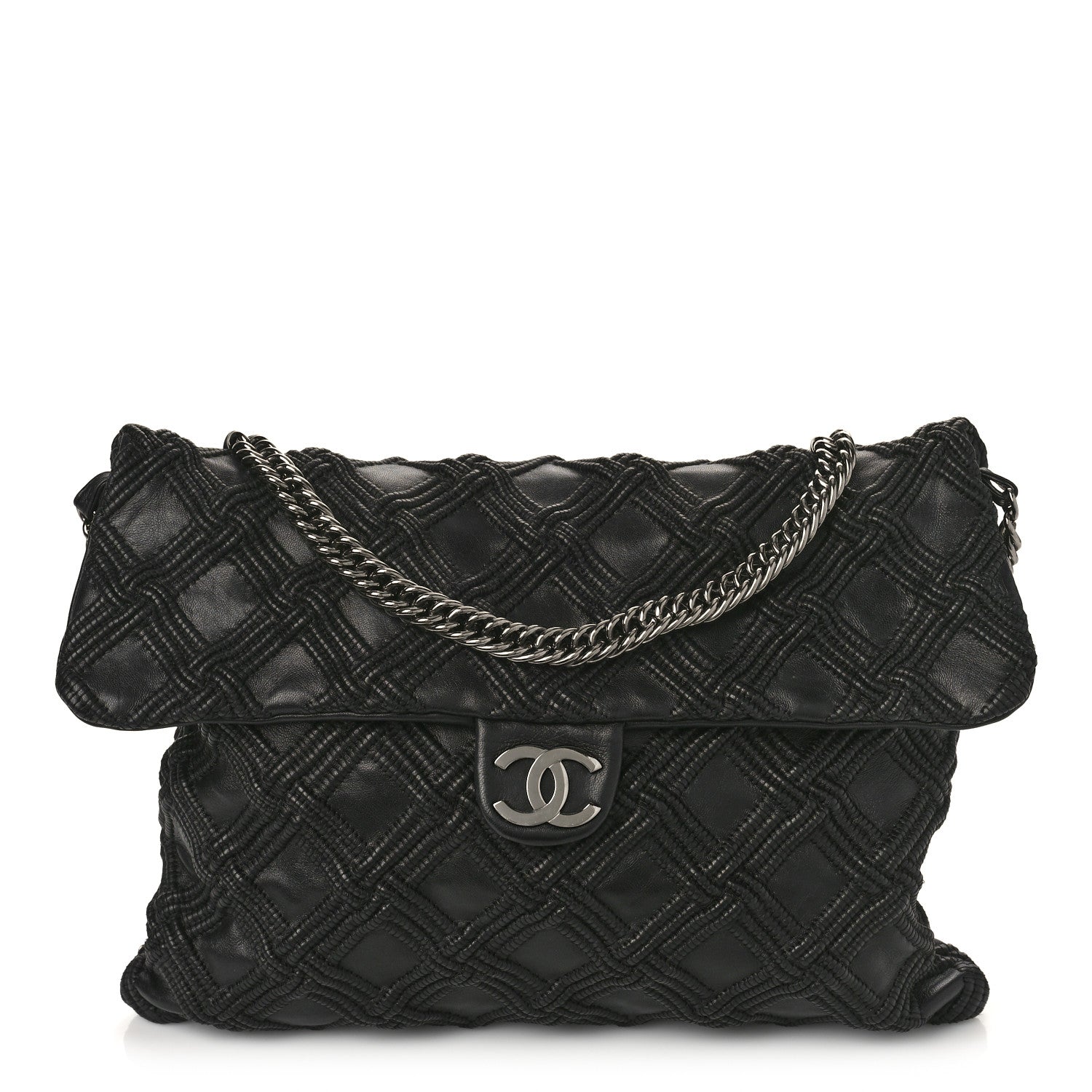 Chanel Lambskin Stitched Large Walk Of Fame Flap Black 1 of 9
