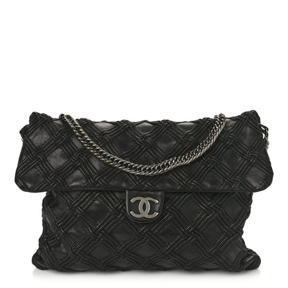 Chanel Lambskin Stitched Large Walk Of Fame Flap Black 1 of 9