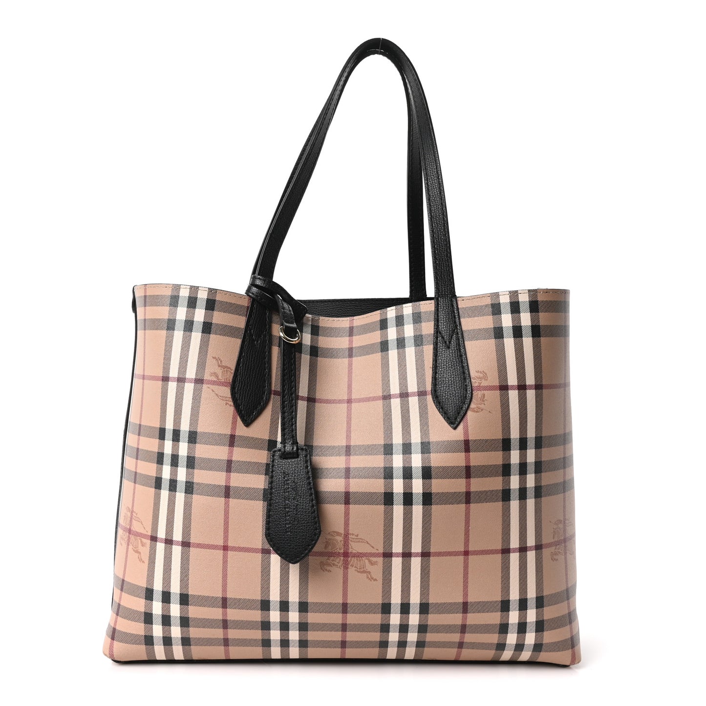 Grainy Calfskin Haymarket Check Medium Reversible Tote Black