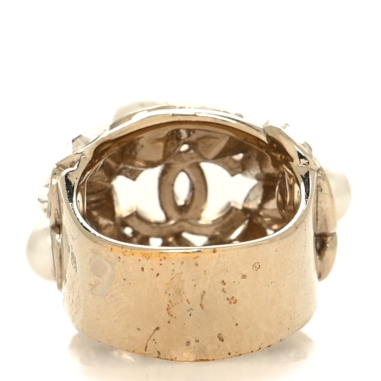 Chanel Crystal Pearl CC Ring 49/5 Gold 3 of 4