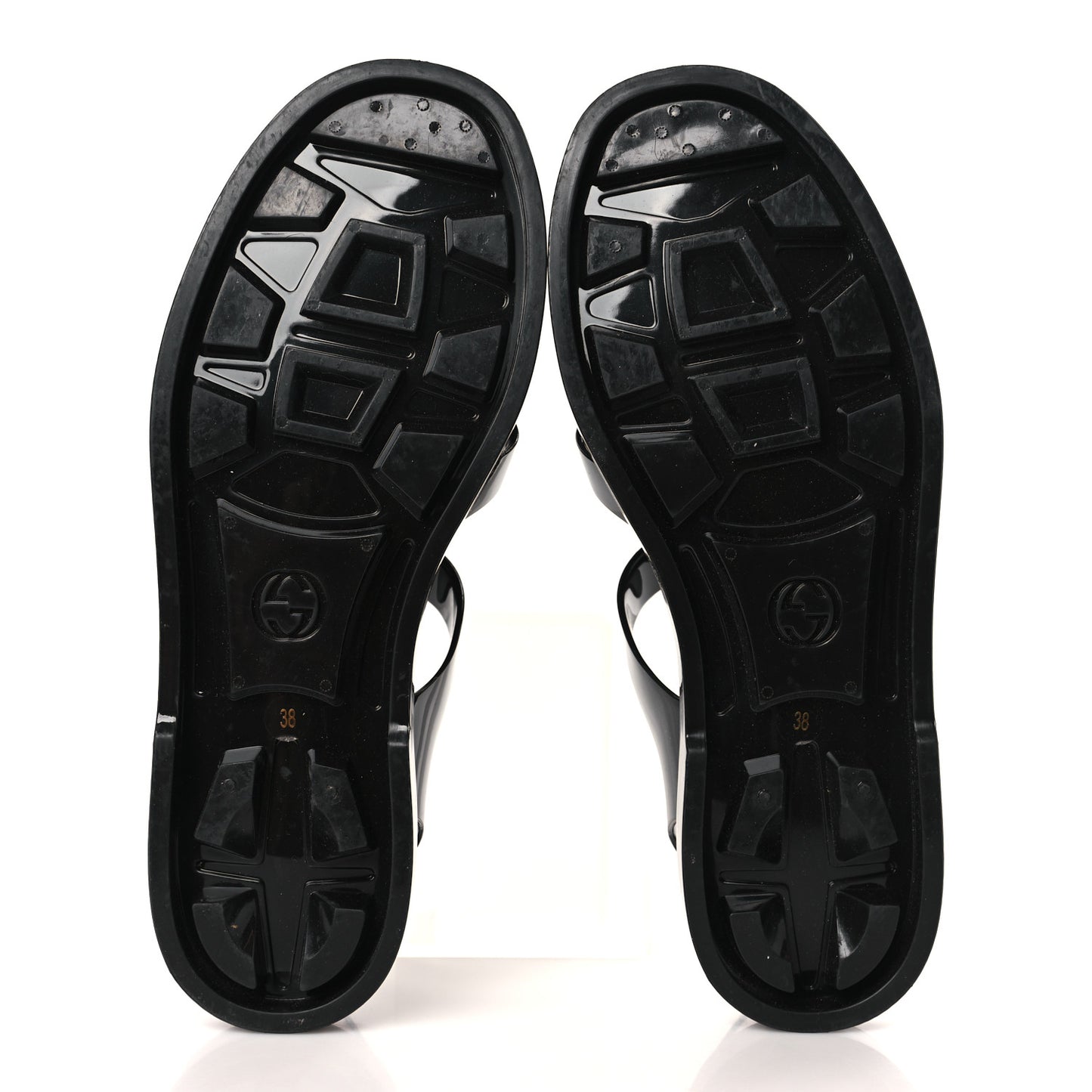 Shiny Rubber Double G Buckle Strap Sandals 38 Black