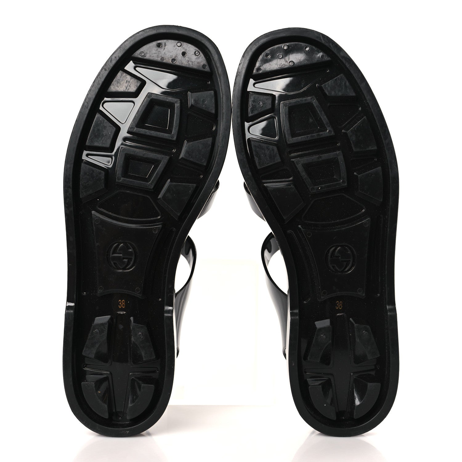 Gucci Shiny Rubber Double G Buckle Strap Sandals 38 Black 5 of 7