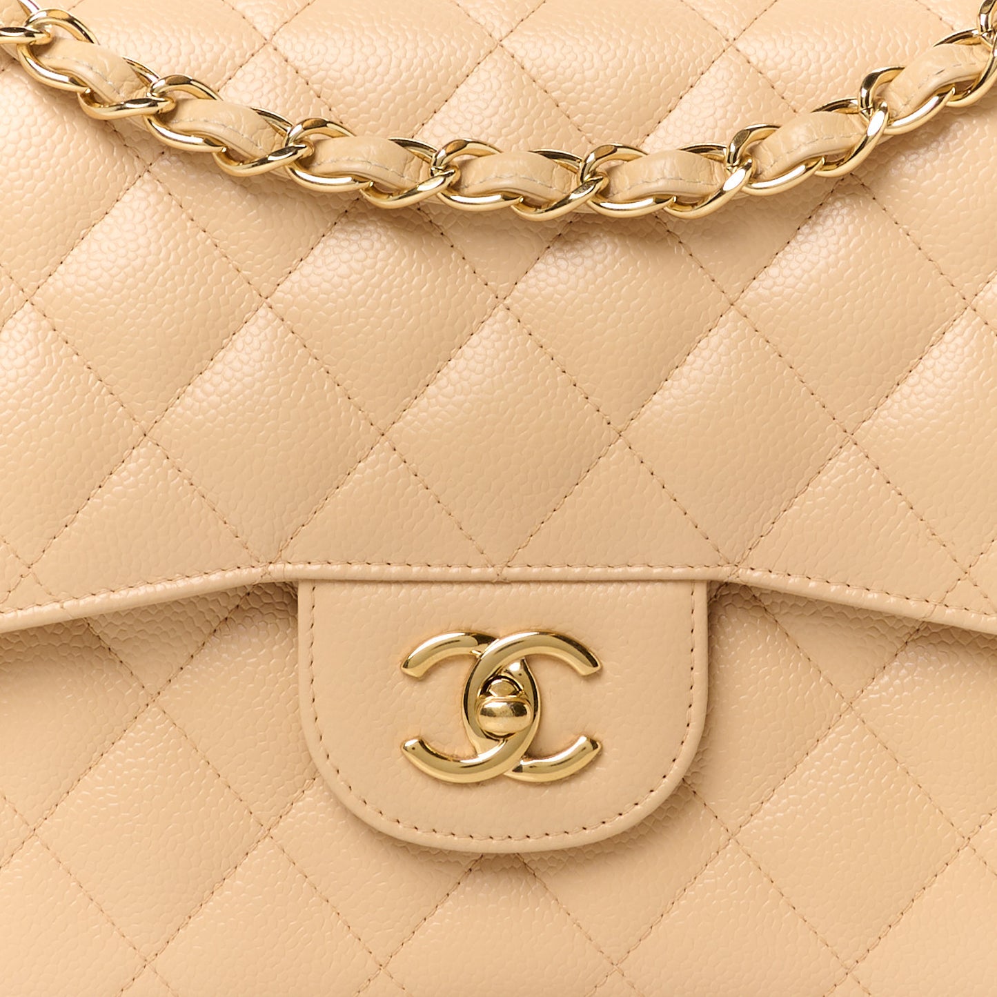 Caviar Quilted Jumbo Double Flap Beige