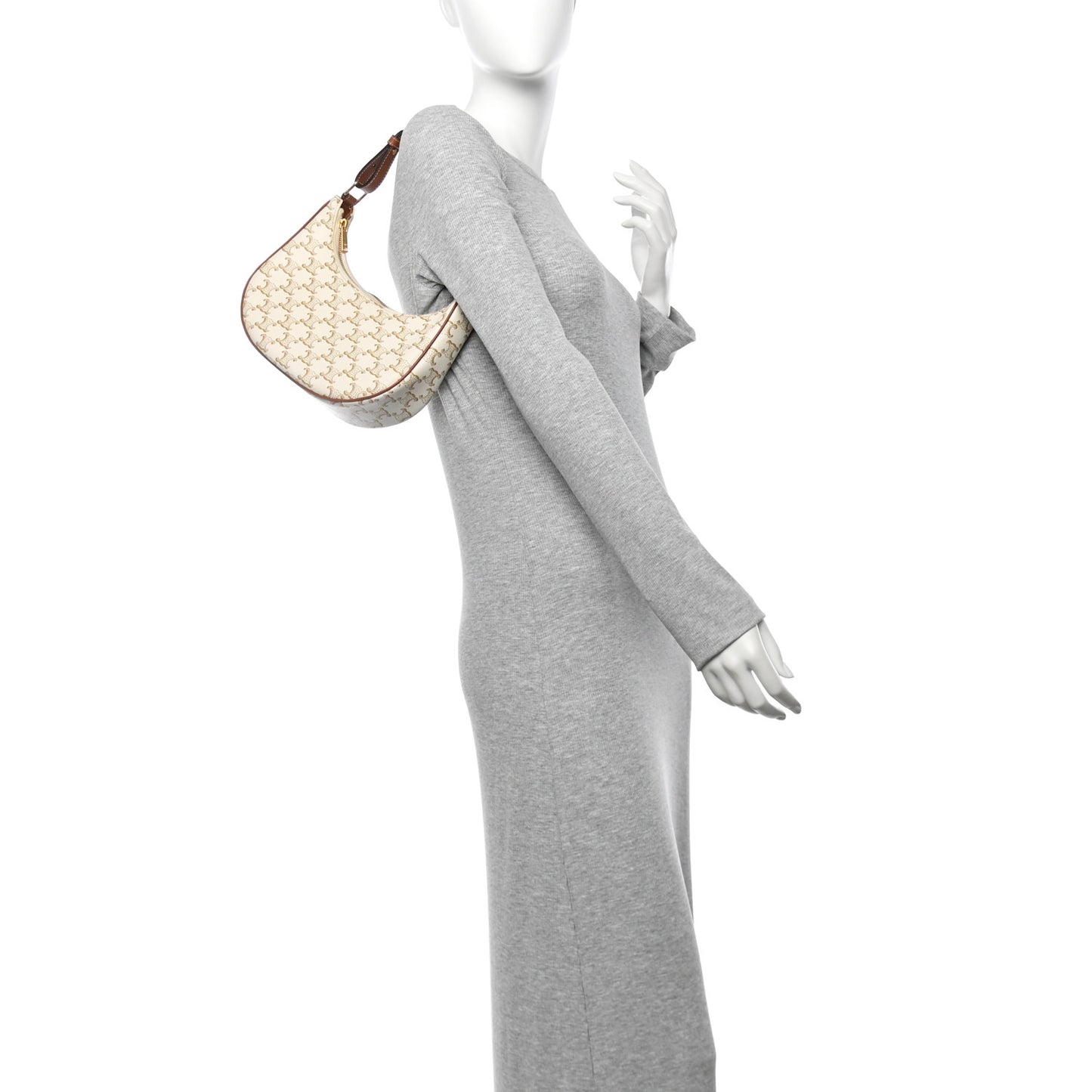 Canvas Calfskin Ava Triomphe Shoulder Bag White