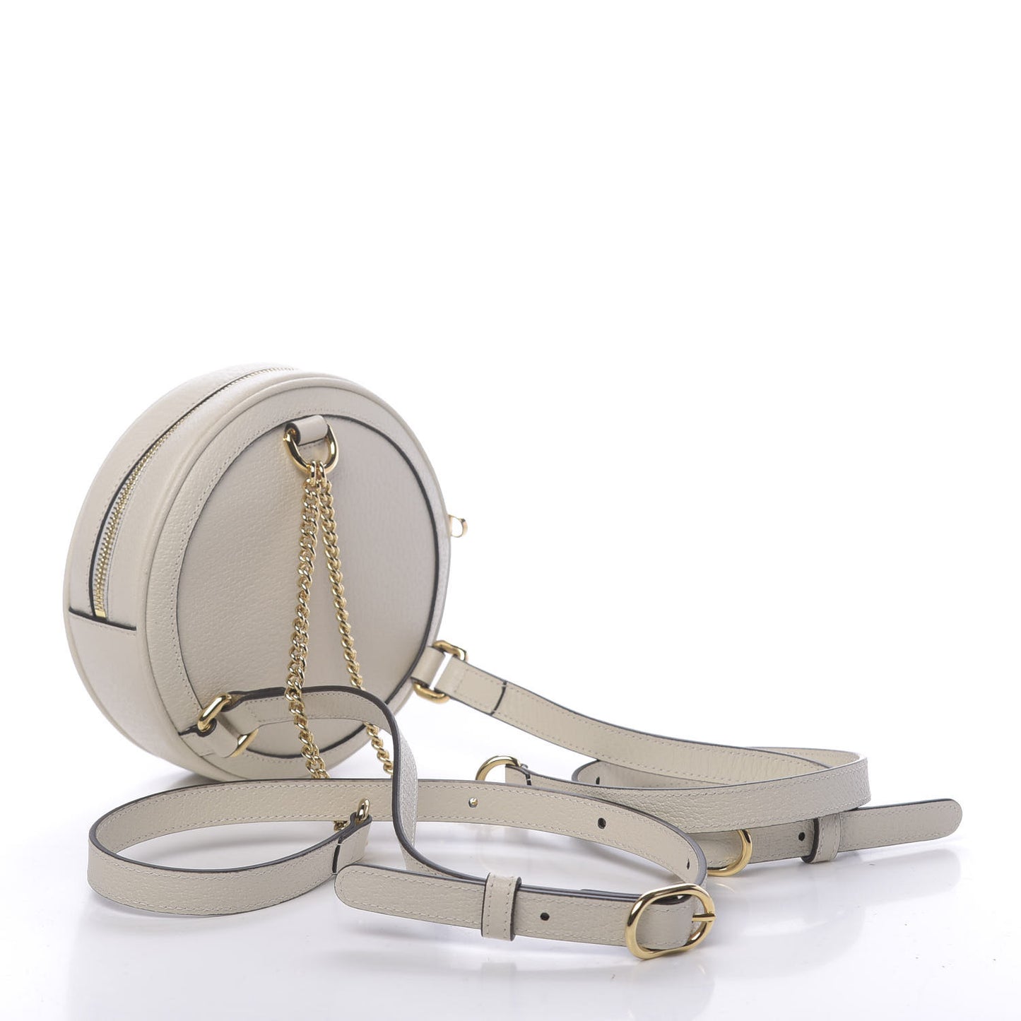 Textured Calfskin Web Mini Ophidia Round Backpack Mystic White
