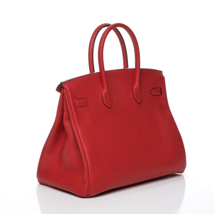 Hermes Taurillon Clemence Horseshoe Birkin 35 Rouge Casaque 3 of 24
