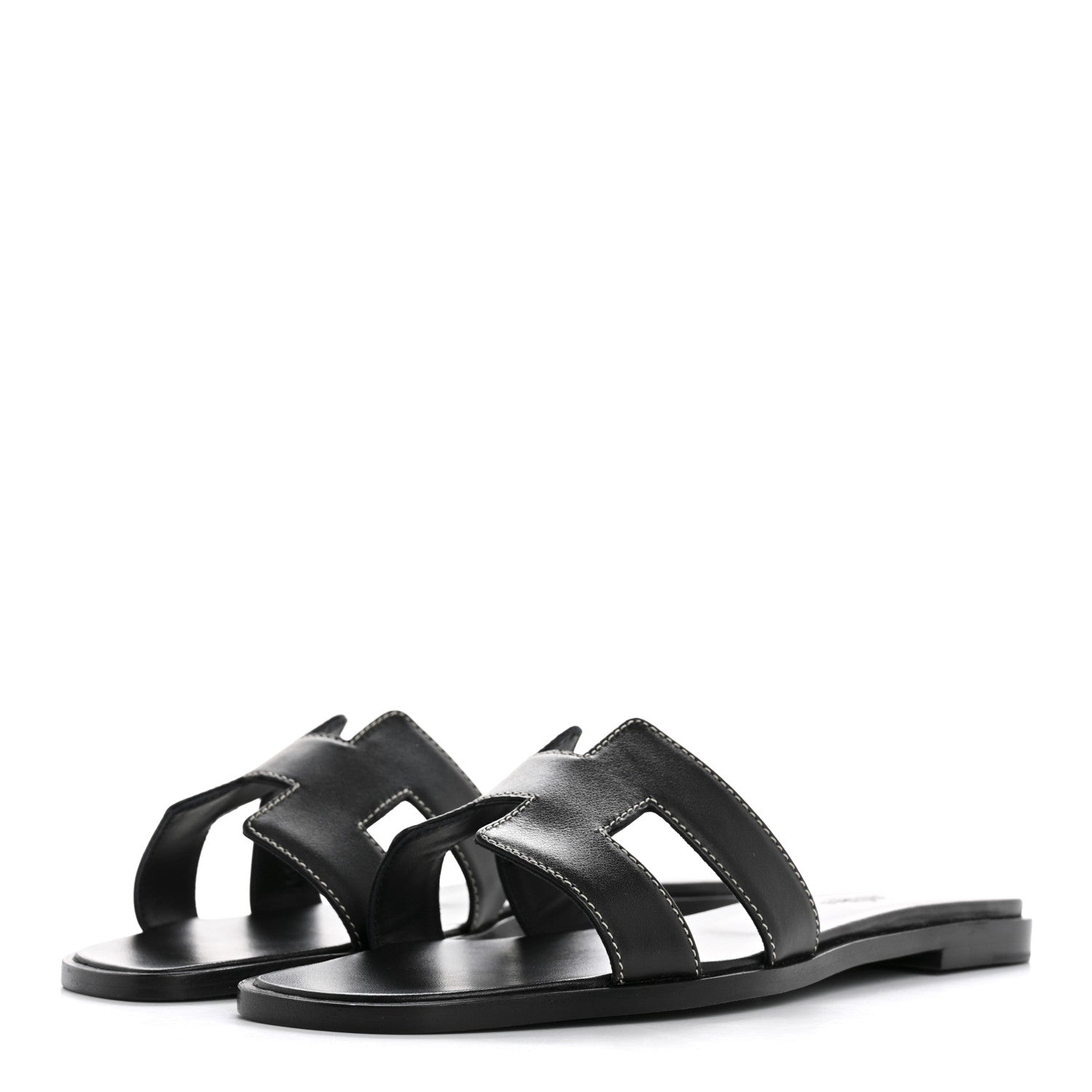 Hermes Box Calfskin Oran Sandals 38 Black 4 of 9